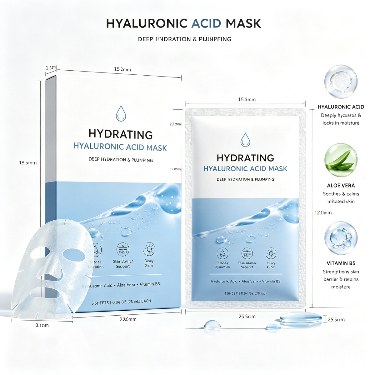 Hydrating Hyaluronic Acid Mask | Deep Hydration & Plumping, Skin Barrier Support, Dewy Glow